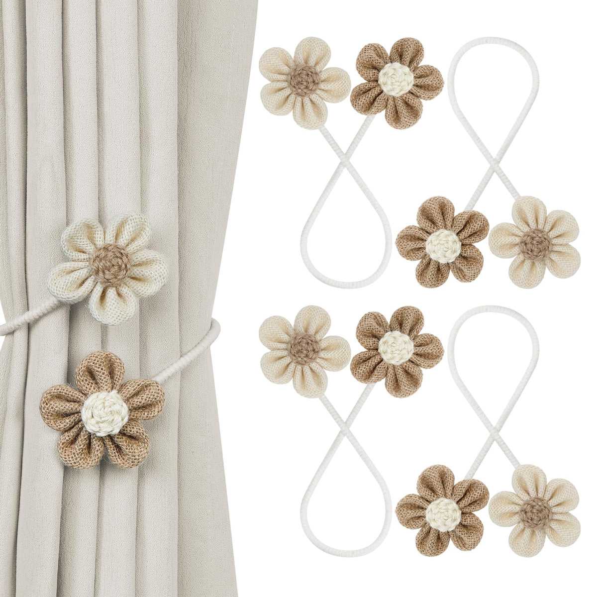 KLOGTSIND Flower Curtain Tiebacks, Decorative Curtain Holdbacks No Drill