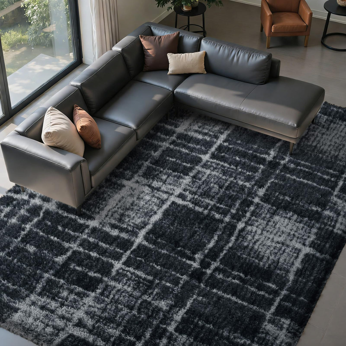 8x10 Area Rugs for Living Room Fluffy Carpet(Black)