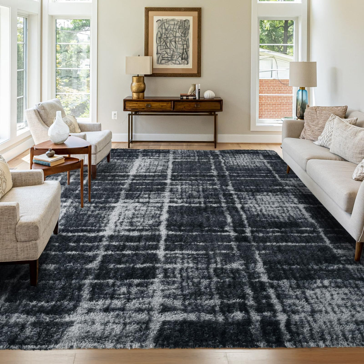 8x10 Area Rugs for Living Room Fluffy Carpet(Black)