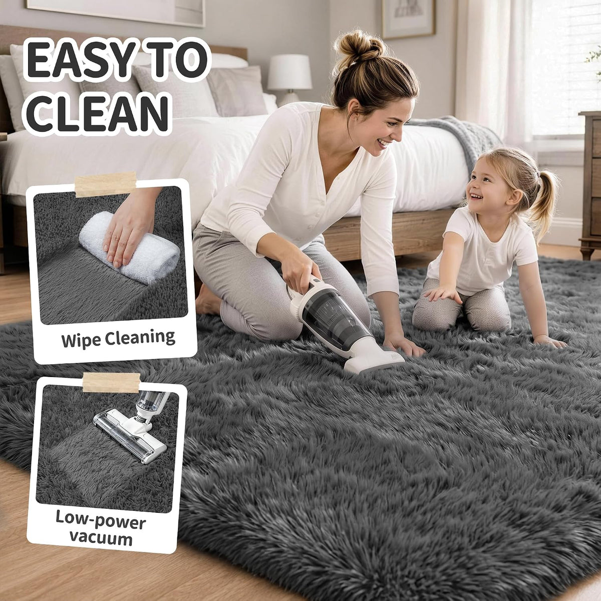 8x10 Area Rugs for Living Room Bedroom,Ultra Soft Fluffy Shag Rug Grey