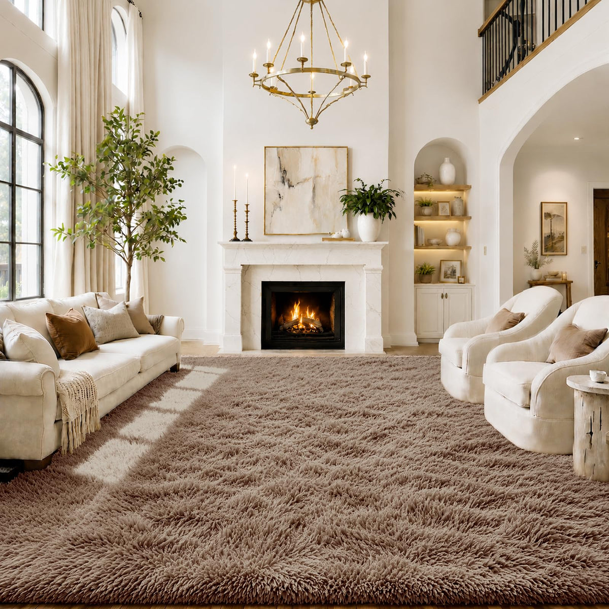8x10 Area Rugs for Living Room,Cream Large Shaggy Carpet Plush Furry Rug
