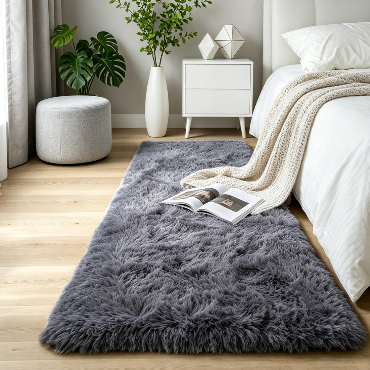 KICHOWUA 4x6 Fluffy Fuzzy Kids Shag Rainbow Rug for Girls Bedroom Playroom