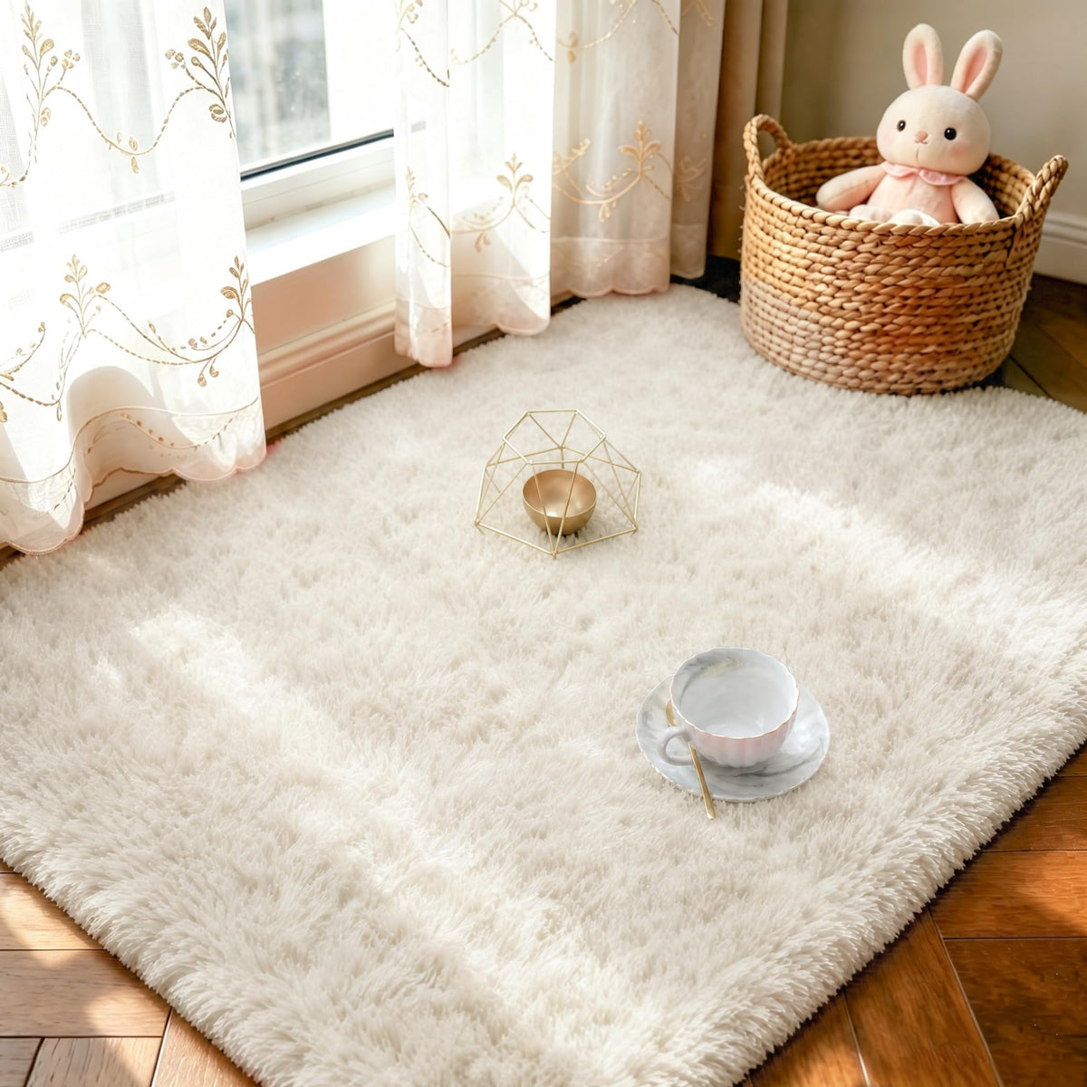 LOCHAS Area Rugs Fluffy Living Room Carpets for Kids Bedroom 6x9, Cream