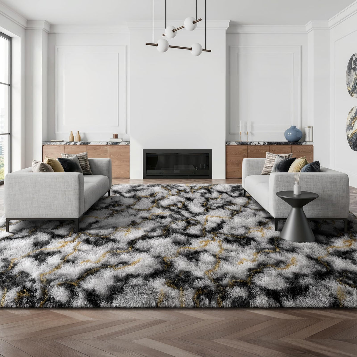Deerhoo Large Shag Area Rugs 6 x 9, Tie-Dyed Plush Fuzzy Rugs, Dark Grey