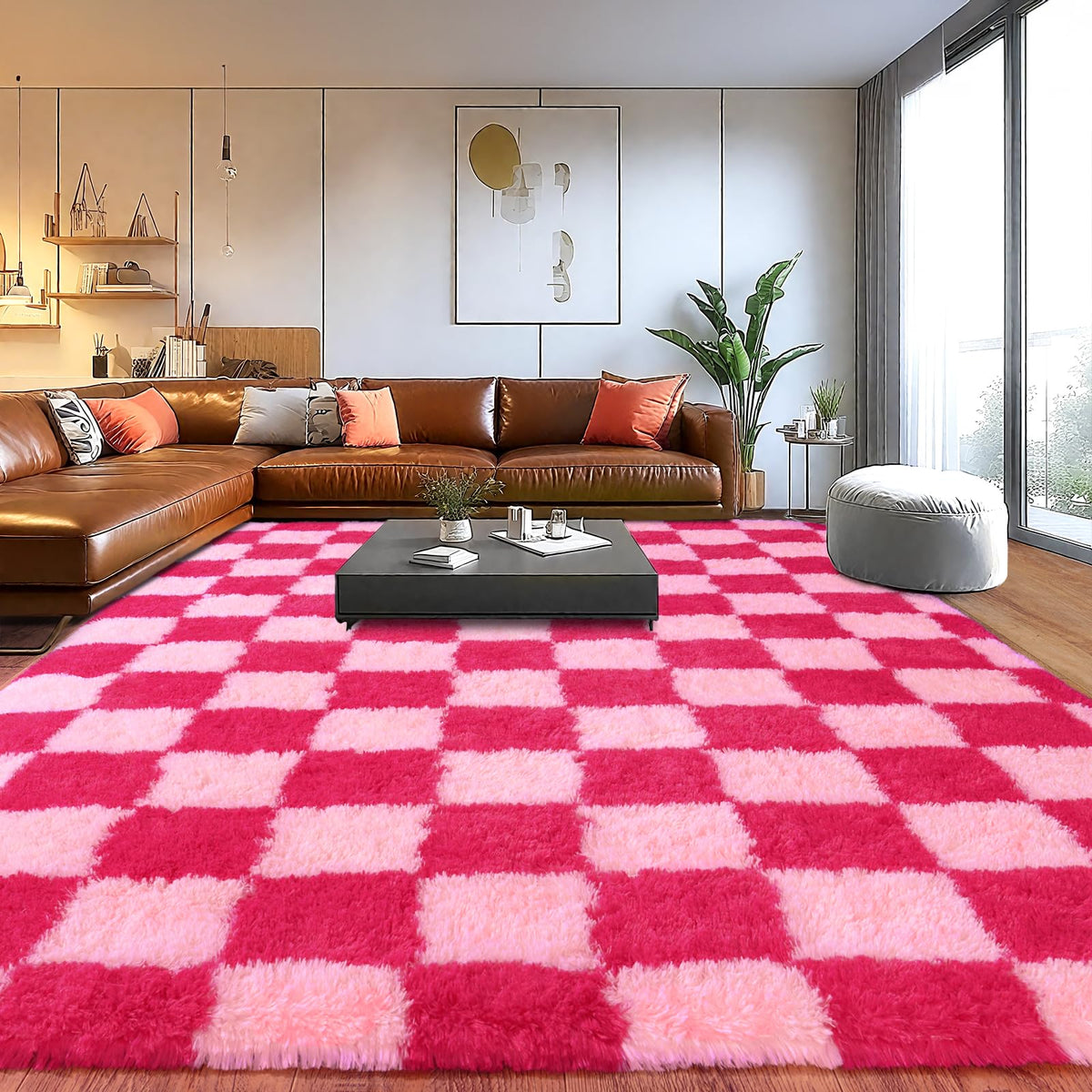 8x10Ft Soft Shaggy for Living Room, High Pile Fluffy Rugs Blush Area Rug