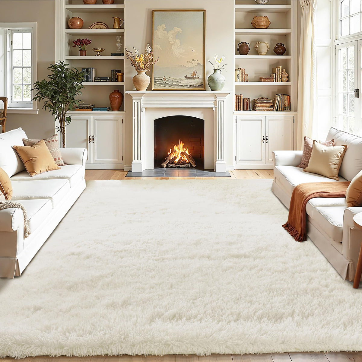 White Fluffy Area Rugs for Bedroom - 5x7 Soft Plush Shag Rug for Living Room Nursery Kids Room - Non Slip Fuzzy Shaggy Floor Carpets for Girls Boys Play Room Dorm Decor,Cream White
