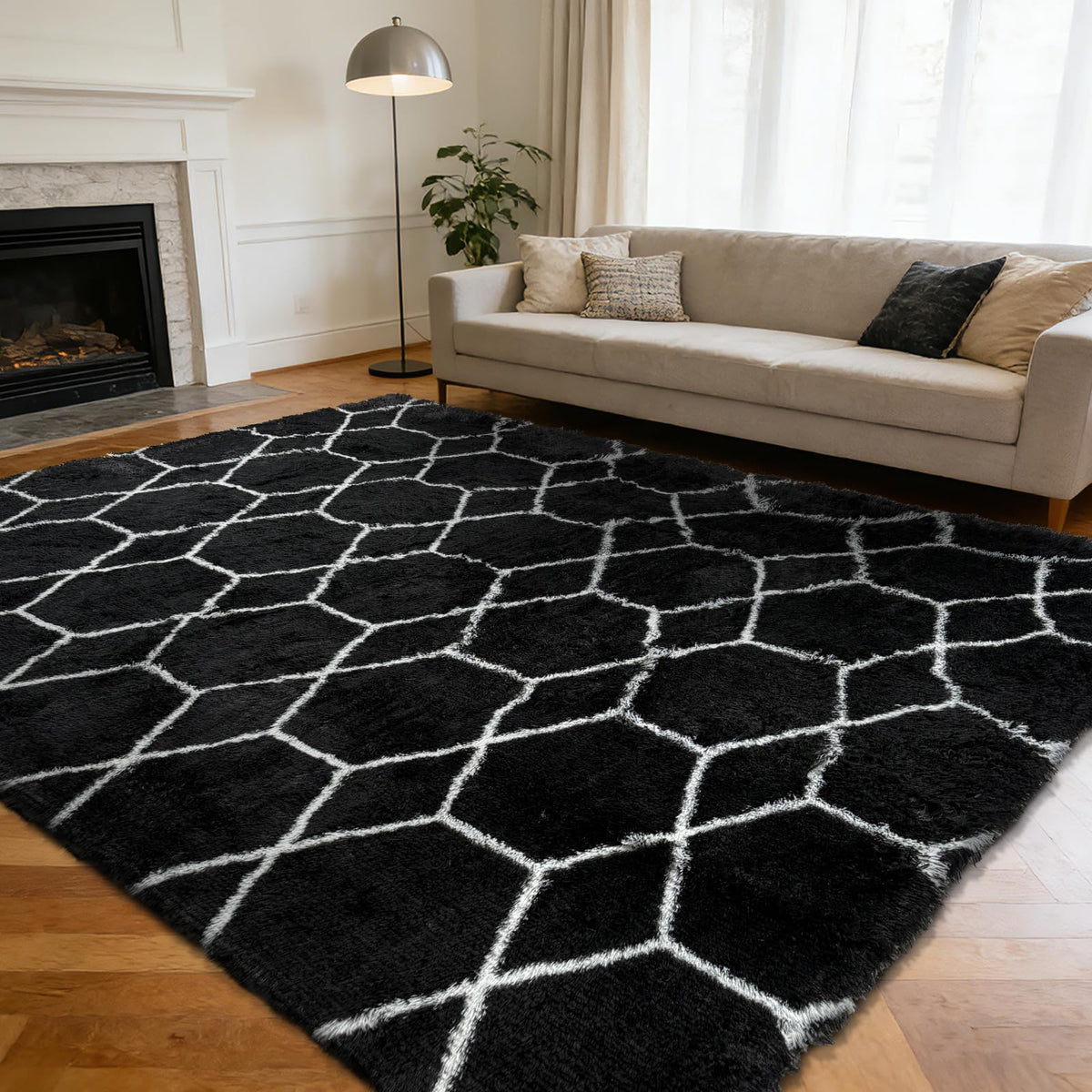 8x10 Fluffy Area Rugs for Living Room,Geometric Shag Area Rug for Bedroom