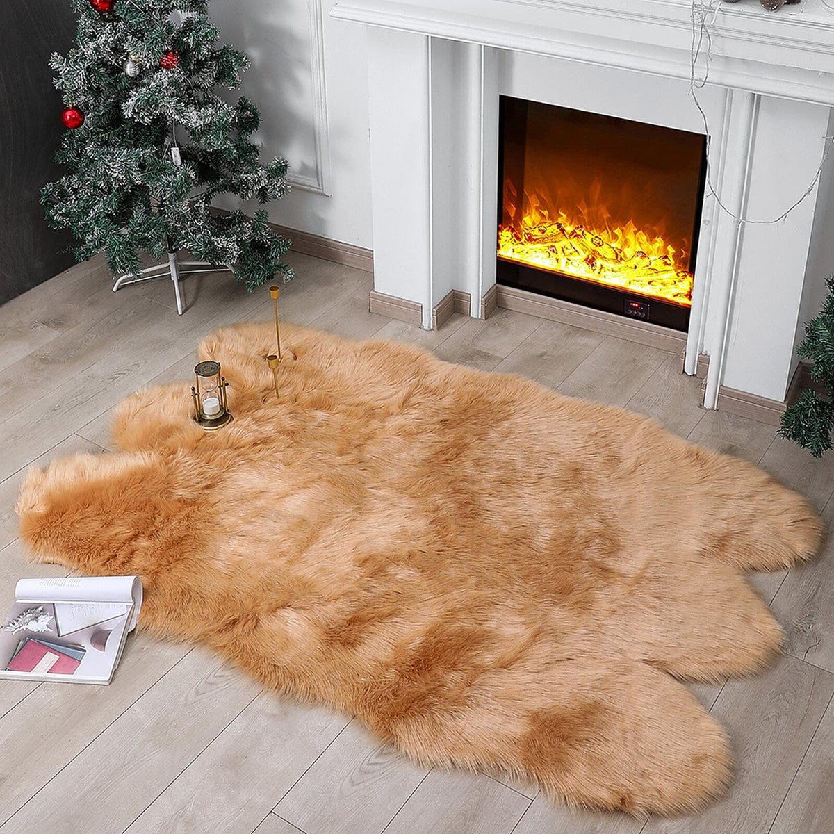 linmopm Faux Fur Sheepskin Fluffy Shag Fuzzy Rug, White, 2x6 ft Runner