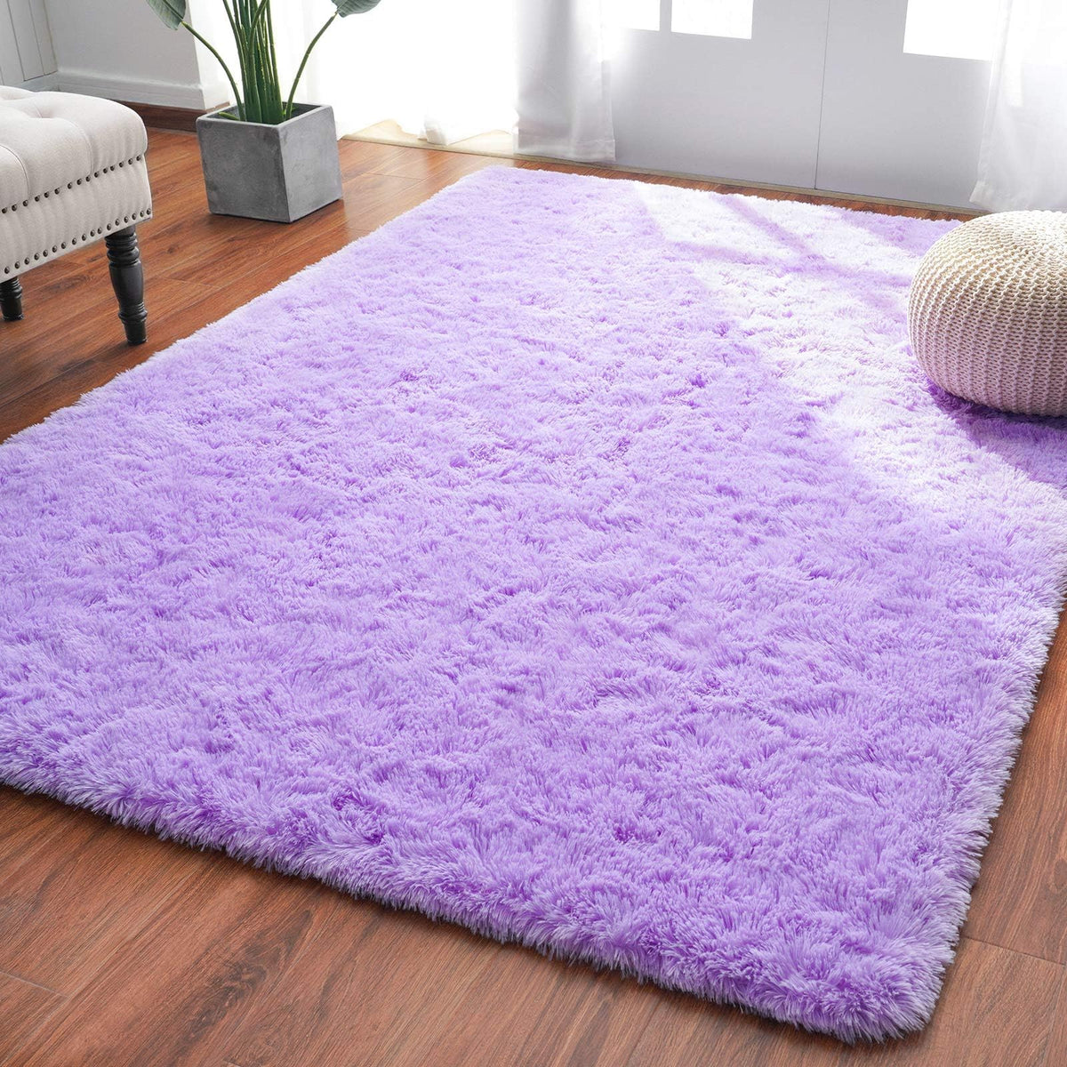 Softlife Dark Purple Area Rug for Bedroom, Fluffy Shag Plush 3x5 Rugs for Living Room Girls, Shaggy Throw Soft Fuzzy Small Kids Carpet for Dorm Bedside Ultra Cozy Non-Slip Indoor Decor