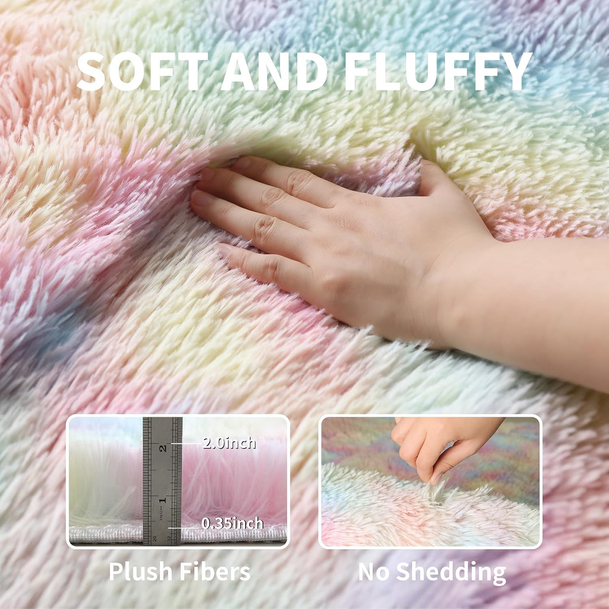 KICHOWUA 4x6 Fluffy Fuzzy Kids Shag Rainbow Rug for Girls Bedroom Playroom