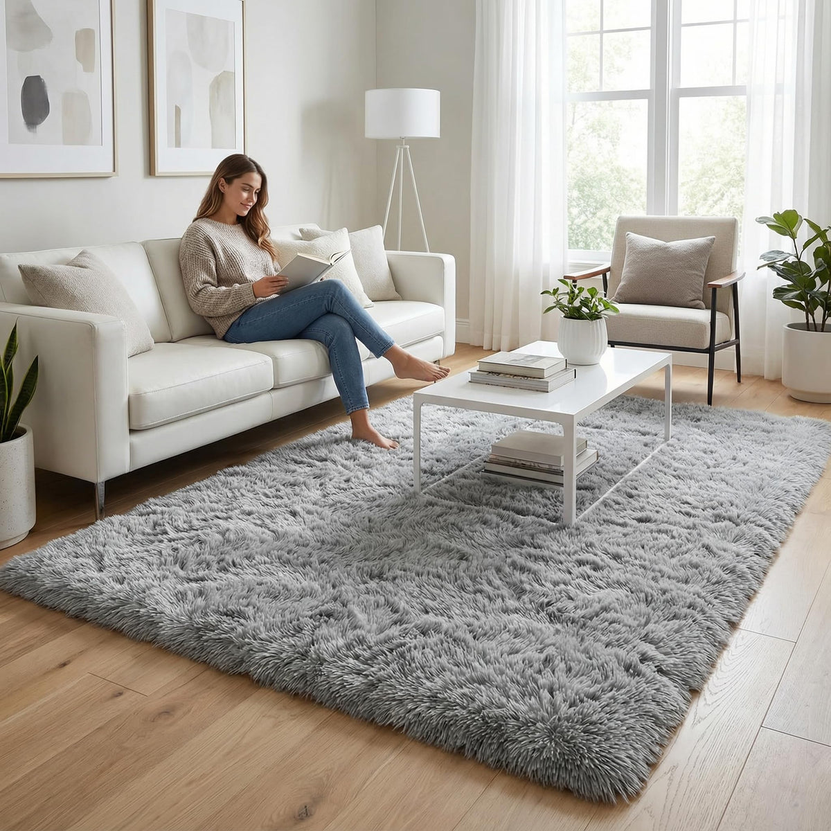 Merelax Soft Modern Indoor Large Shaggy Rug for Livingroom Bedroom Dorm Kids Room Home Decor, Non-Slip Plush Fluffy Furry Fur Area Rugs Comfy Nursery Accent Floor Carpet 9x12 Feet, Black