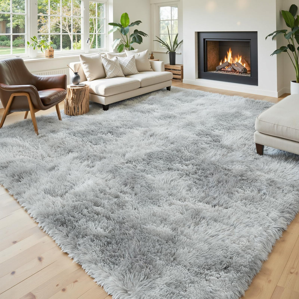 8x10 Area Rugs for Living Room,Cream Large Shaggy Carpet Plush Furry Rug