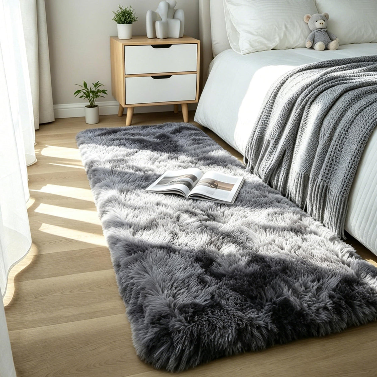 KICHOWUA 4x6 Fluffy Fuzzy Kids Shag Rainbow Rug for Girls Bedroom Playroom