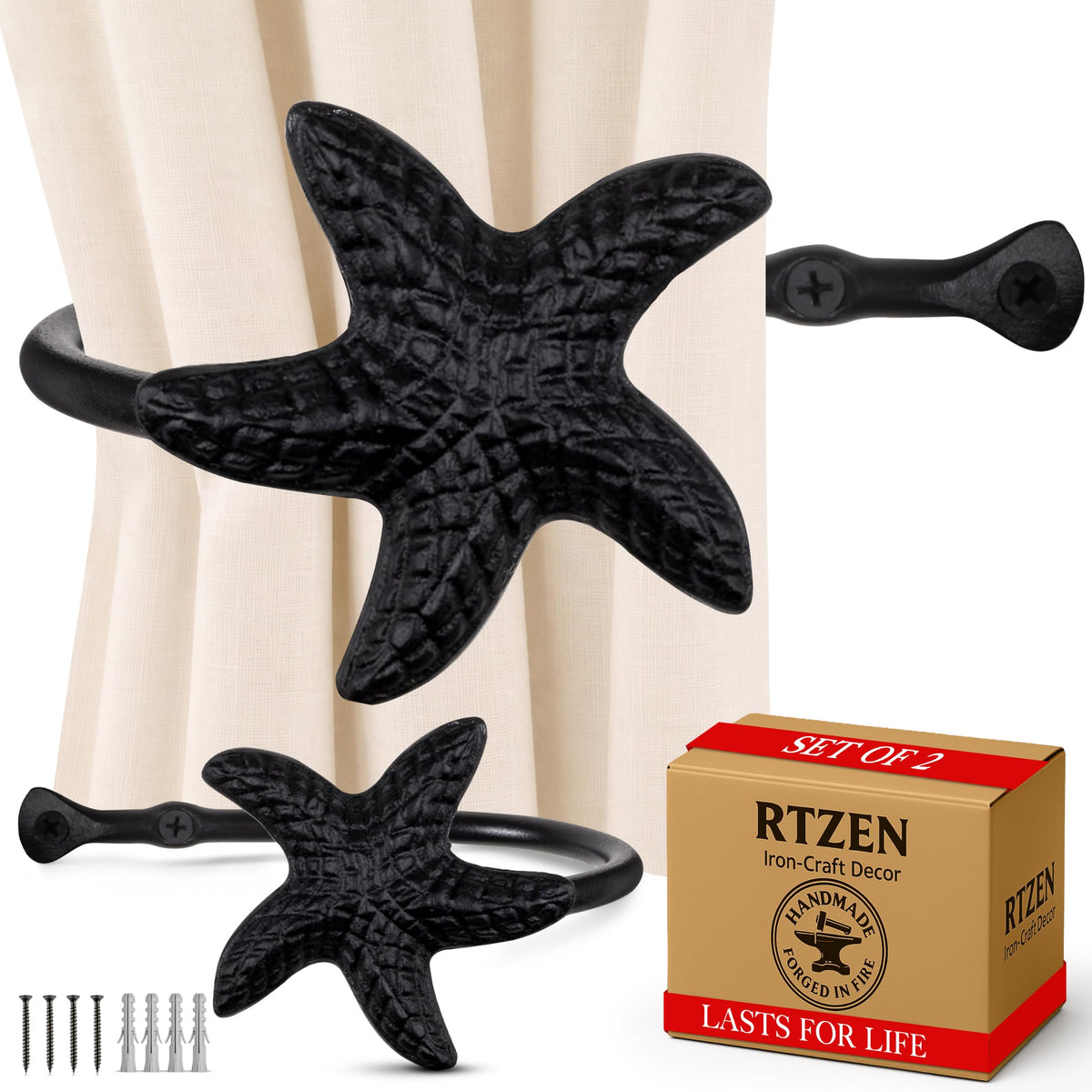 RTZEN Metal Curtain Tiebacks, Drapery Holders for Wall, 2 Pcs