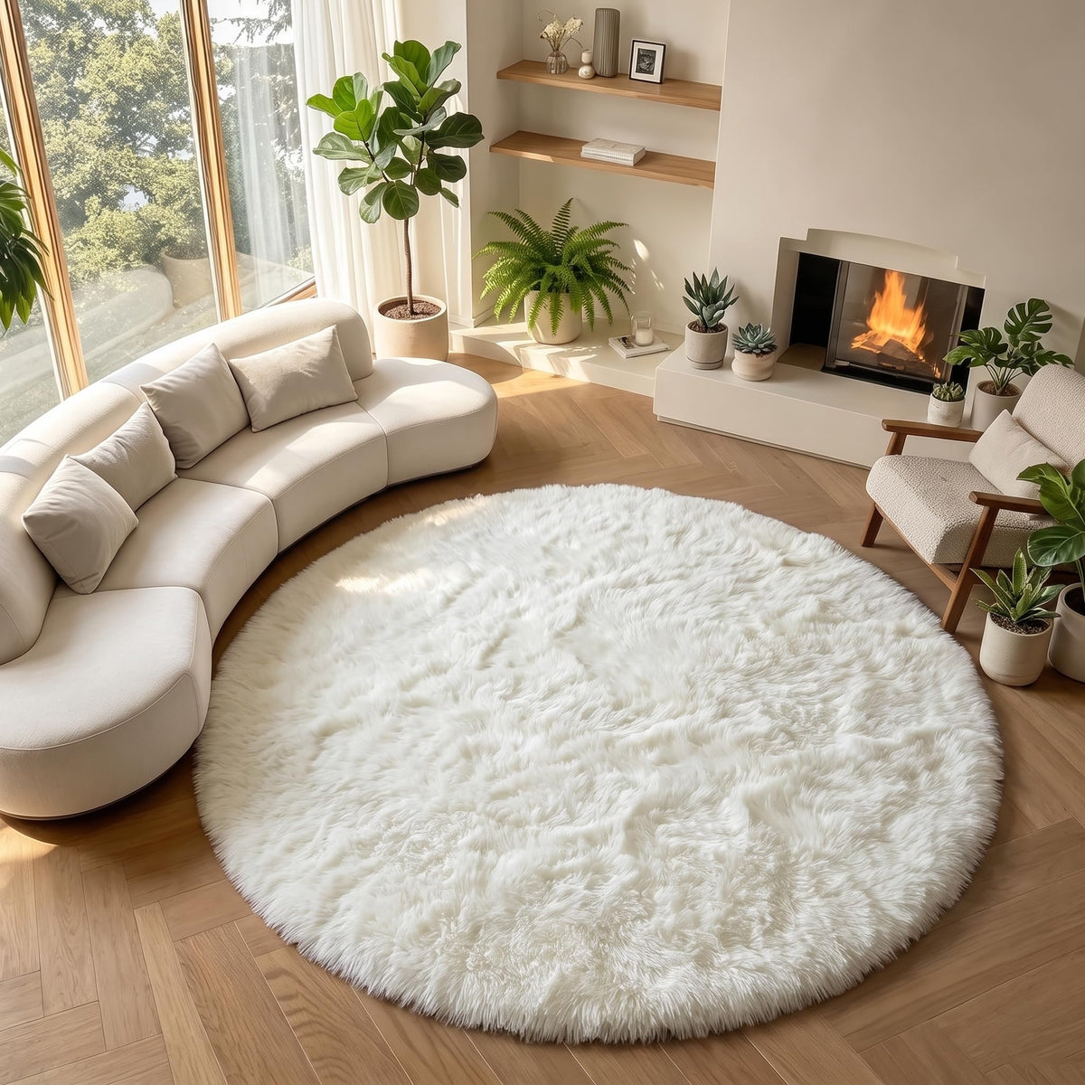Light Pink Fluffy Round Rug Circle Area Rugs 4ft for Girls Kids Bedroom