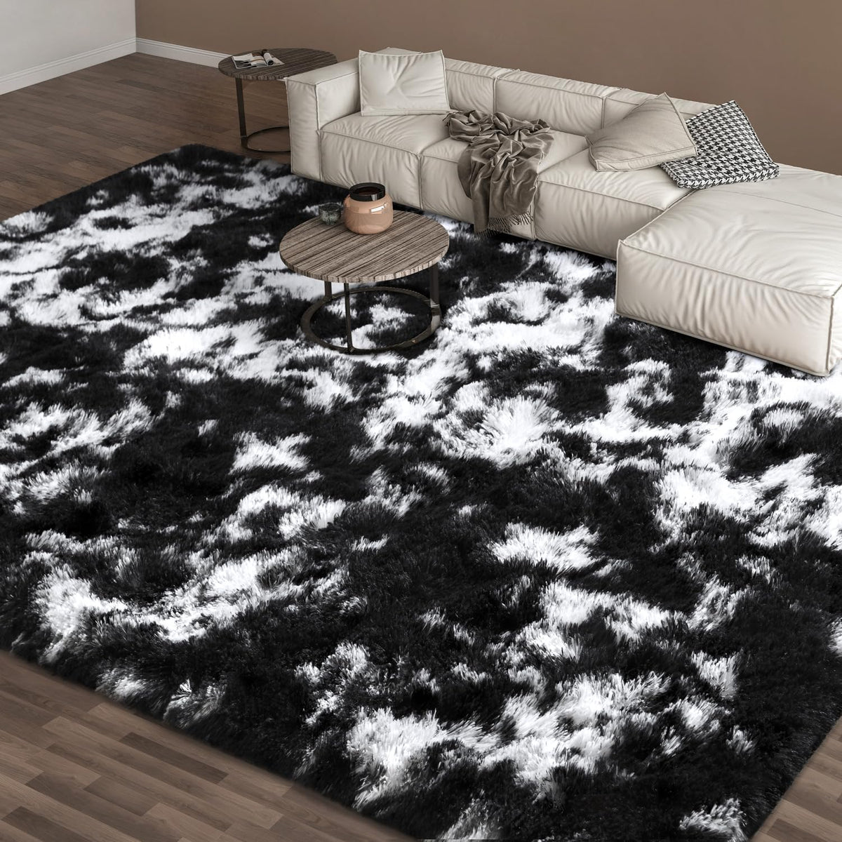 EVOIONOS Area Rug for Bedroom Living Room, Machine Washable 5x7 Fluffy Shag Rug, Soft Plush Non Slip Carpet for Indoor Floor Bedside Nursery Kids Girls Room Dorm, Home Decor Aesthetic, ‌Tie-Dye Camel