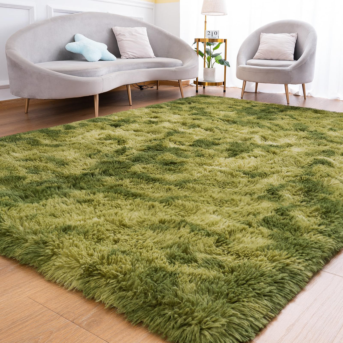 Goideal Fluffy Rug for Bedroom Living Room, 6x9 Olive Green Area Rugs, Faux Fur Shag Modern Carpet Ultra Soft Girls Boys Room Home Decor, Solid