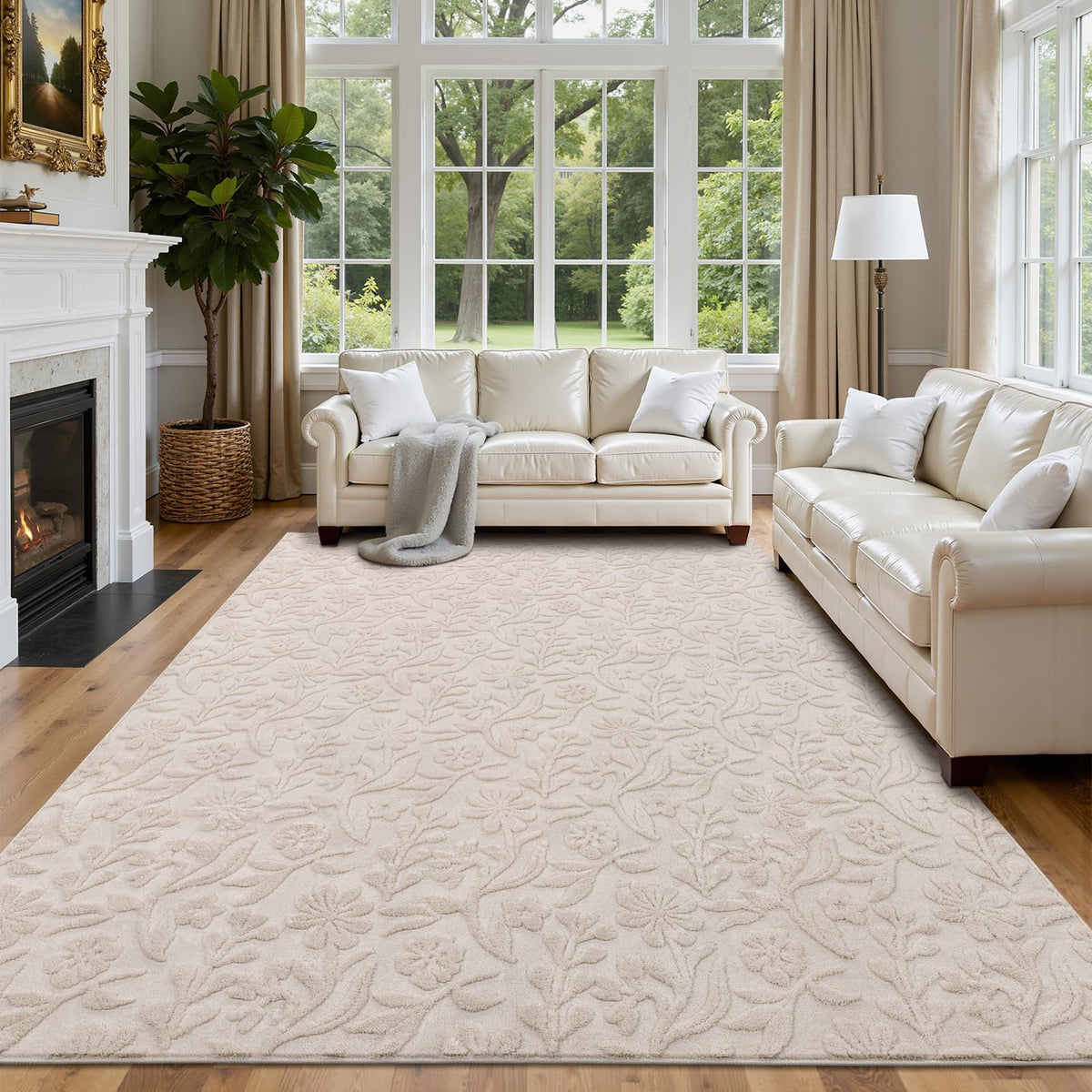 Vaukki 8x10 Area Rug for Living Room, Beige Throw Carpet for Bedroom