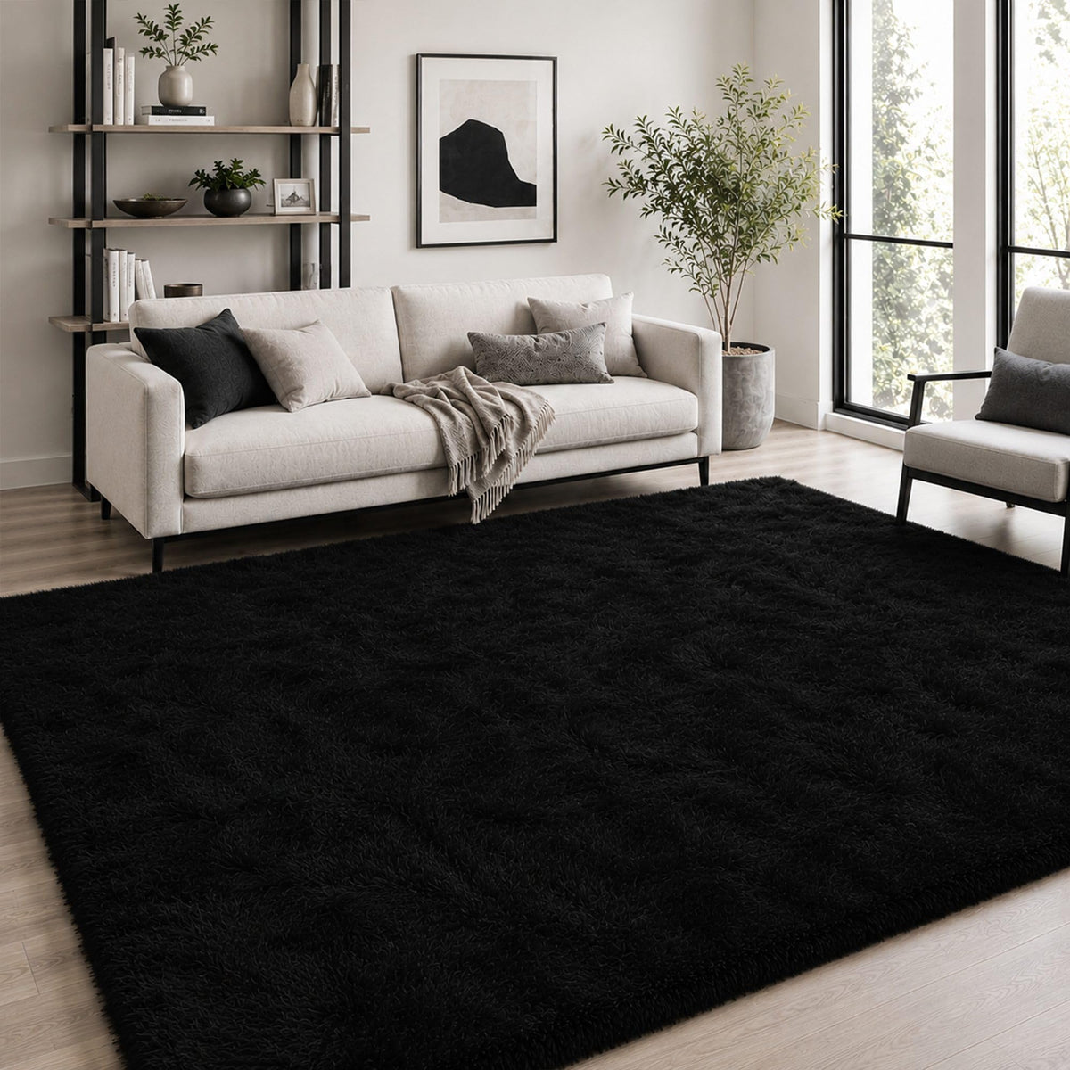 8x10 Ft Cream White Fluffy Area Rug for Living Room, Washable