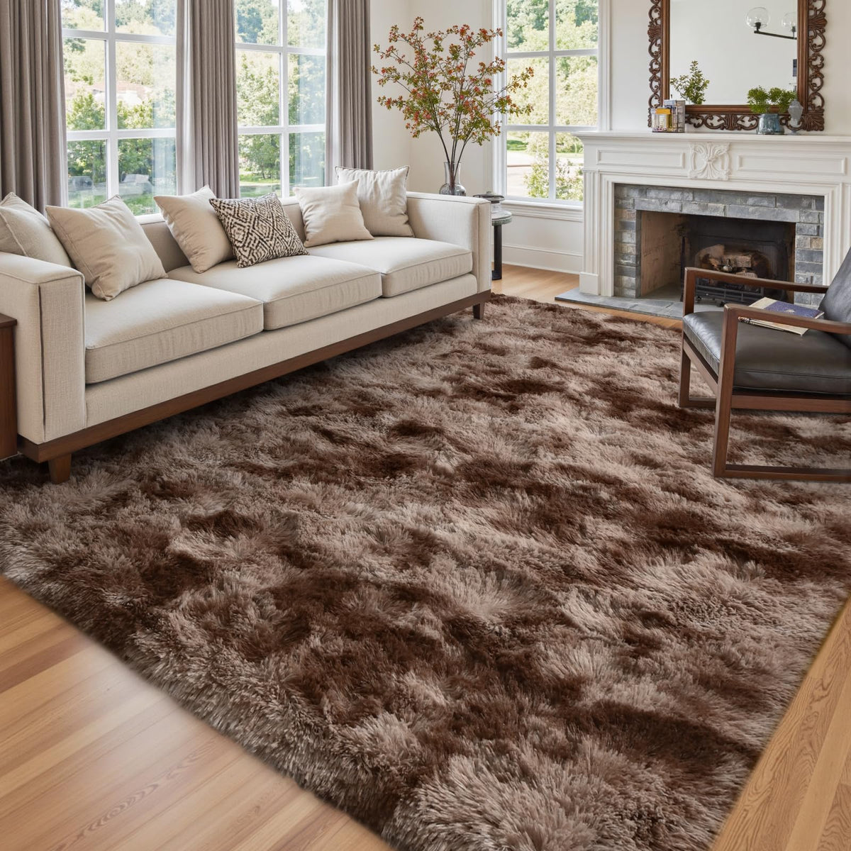 8x10 Ft Extra Large Shag Rugs for Living Room, Tie Dyed Ultra Soft Fluffy Furry Area Rugs for Bedroom Indoor Floor, Aesthetic Carpet for Kids Home Decor (Dark Grey)