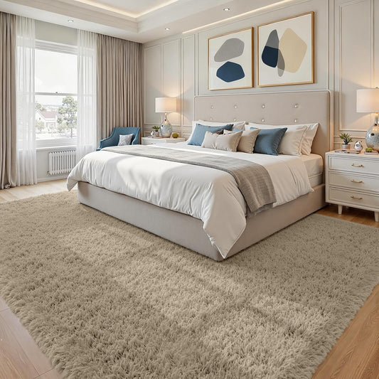 8x10 Fluffy Shag Area Rugs for Living Room Bedroom: Soft Carpet Gray Camel