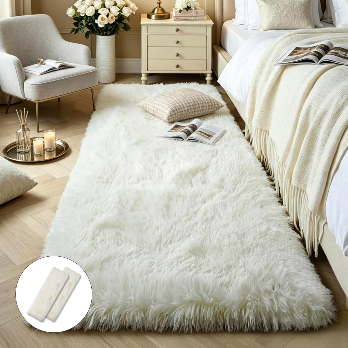 KICHOWUA 4x6 Fluffy Fuzzy Kids Shag Rainbow Rug for Girls Bedroom Playroom