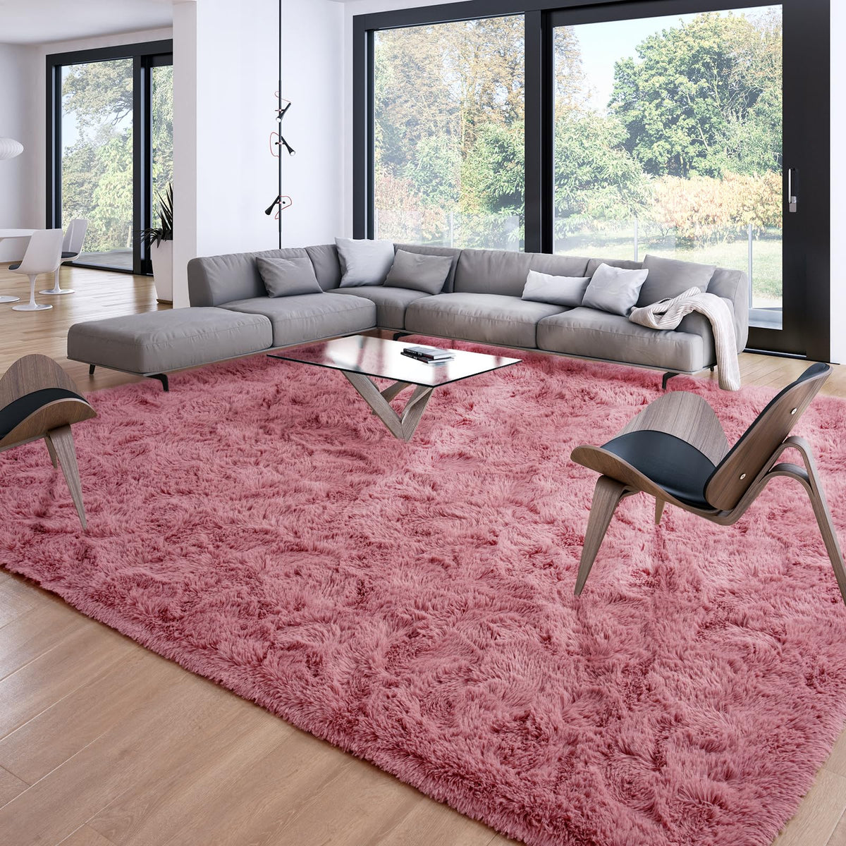 Merelax Soft Modern Indoor Large Shaggy Rug for Livingroom Bedroom Dorm Kids Room Home Decor, Non-Slip Plush Fluffy Furry Fur Area Rugs Comfy Nursery Accent Floor Carpet 9x12 Feet, Black