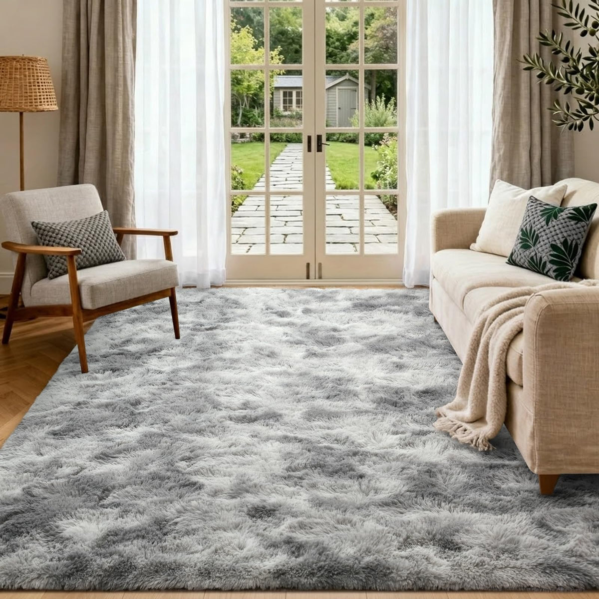 8x10 Ft Extra Large Shag Rugs for Living Room, Tie Dyed Ultra Soft Fluffy Furry Area Rugs for Bedroom Indoor Floor, Aesthetic Carpet for Kids Home Decor (Dark Grey)