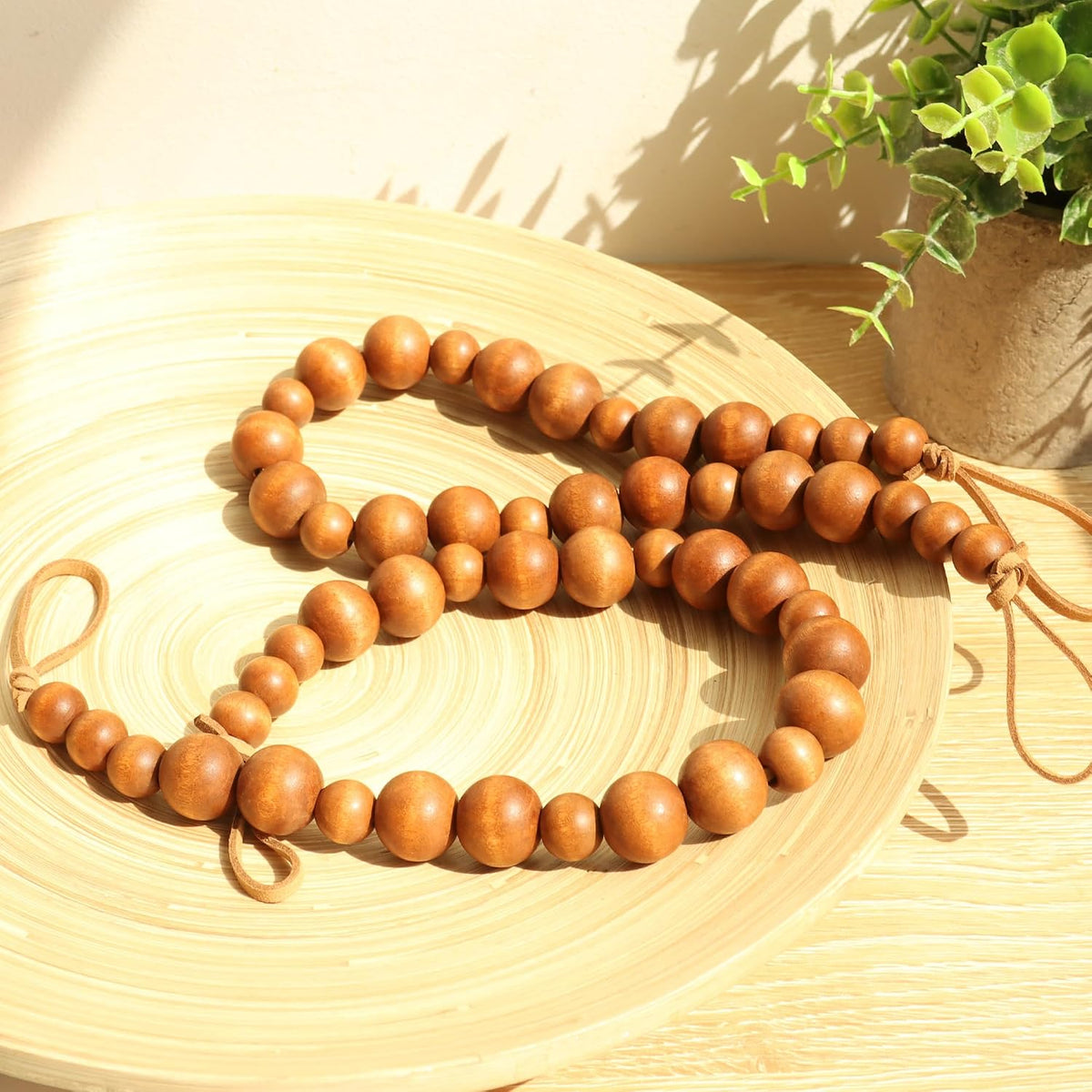 2 Pieces Curtain Tieback Wood Bead Curtain Tiebacks Curtain Holdbacks for Wall Curtain Ties Window Treatment Curtain Tie Backs with Hooks Curtain Pull Backs (Coffee,2) C-1