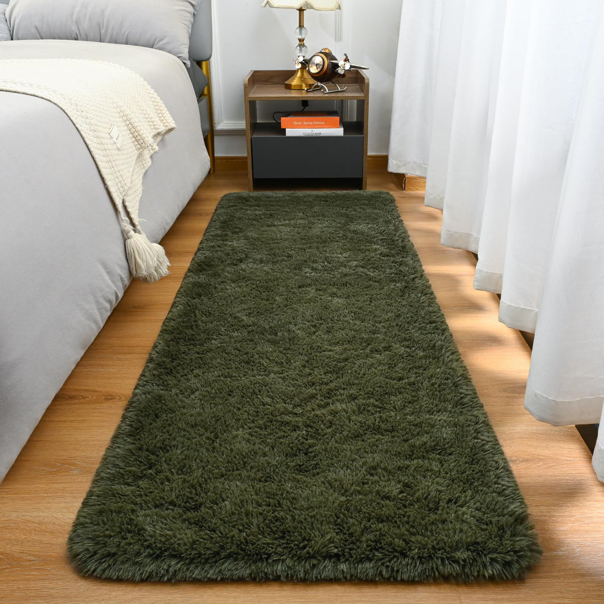 Goideal Fluffy Rug for Bedroom Living Room, 6x9 Olive Green Area Rugs, Faux Fur Shag Modern Carpet Ultra Soft Girls Boys Room Home Decor, Solid