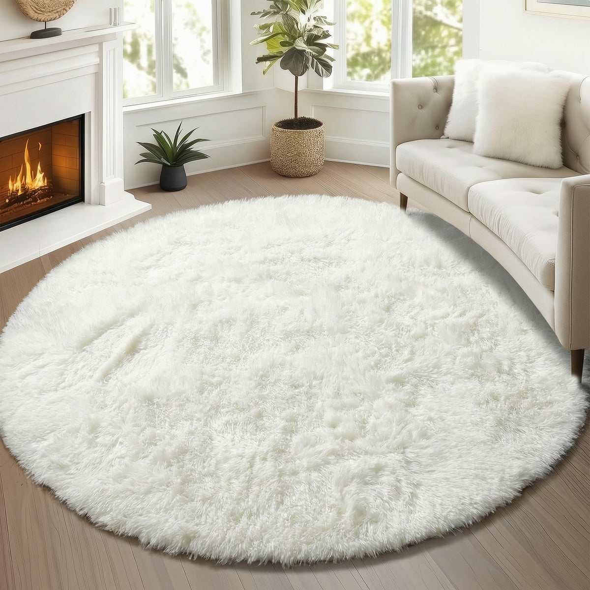 Area Rugs for Living Room Bedroom, 5x8 Fluffy Tie-Dyed Light Grey Shag Rug