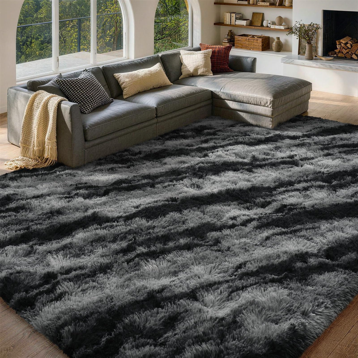 8x10 Area Rugs for Living Room Fluffy Carpet(Black)
