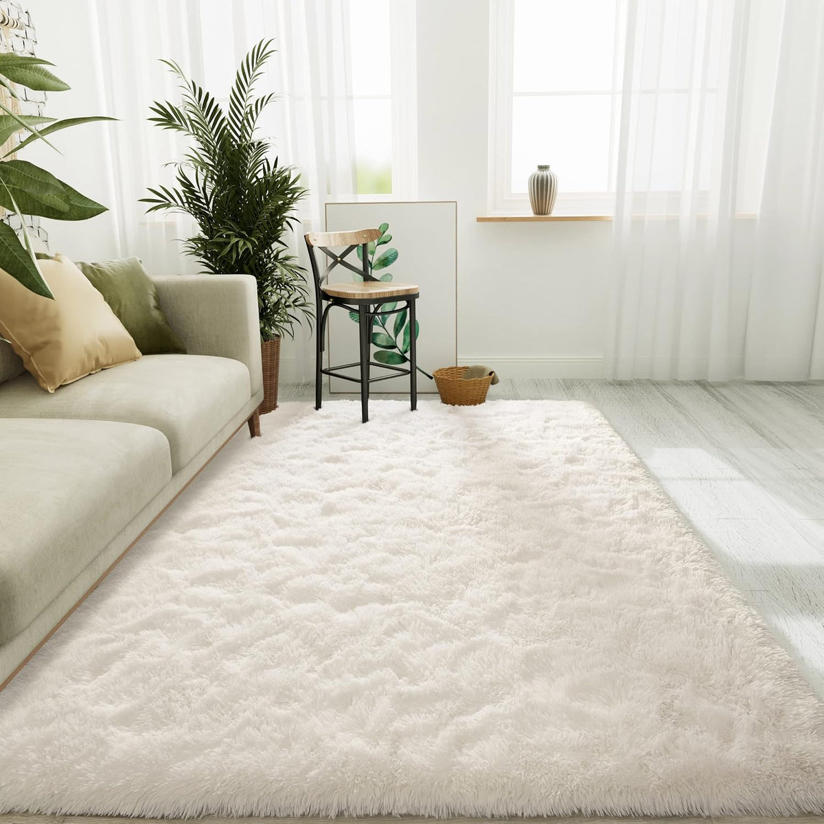 LOCHAS Area Rugs Fluffy Living Room Carpets for Kids Bedroom 6x9, Cream