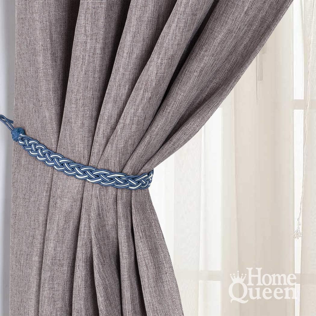 Home Queen Handwoven Rope Curtain Tiebacks for Drapes, 2 Pack Rope Holdbacks with Hooks, 23 Inch Long Polyester and Cotton Braided Tie Backs for Thick and Sheer Curtains,Navy and Silver