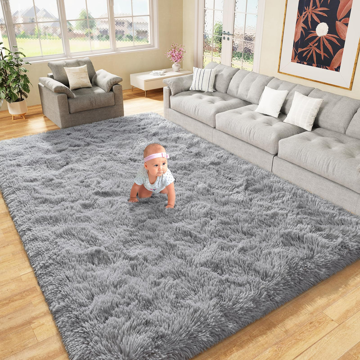 LOCHAS Area Rugs Fluffy Living Room Carpets for Kids Bedroom 6x9, Cream