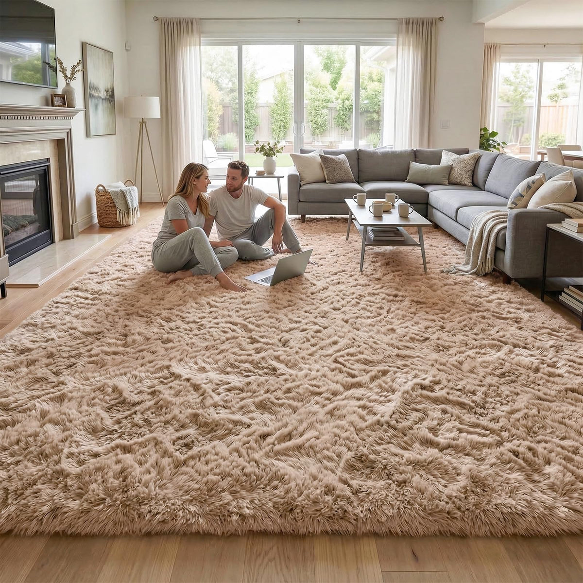 DweIke Fluffy Blue Shag Rugs for Bedroom Living Room, 4x6 Feet Soft Plush Tie-Dyed Light SkyBlue Girls Boys Kids Rug, Upgraded Non-Slip and Machine Washable Carpet for Dorm Nursery Classroom Decor
