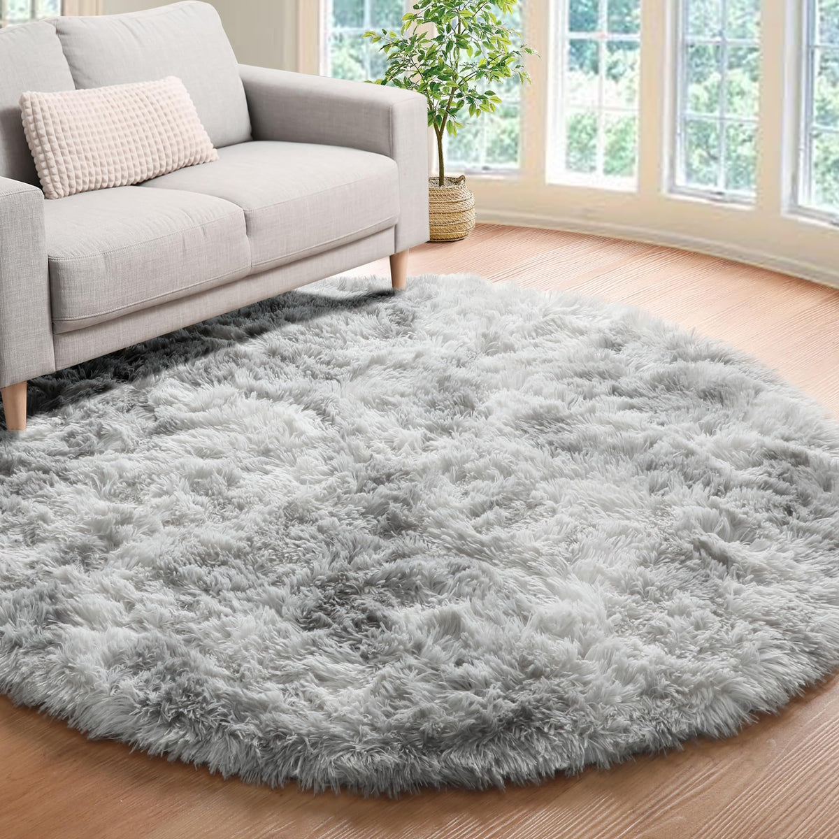 Light Pink Fluffy Round Rug Circle Area Rugs 4ft for Girls Kids Bedroom