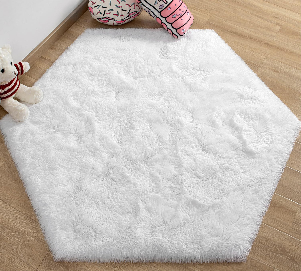 EVOIONOS Pink Round Rug for Bedroom, 4x4 Ft Fluffy Soft Circle Area Rugs for Living Room, Plush Shaggy Circular Carpet for Indoor Floor Bedside Girls Nursery, Machine-Washable Home Decor Aesthetic