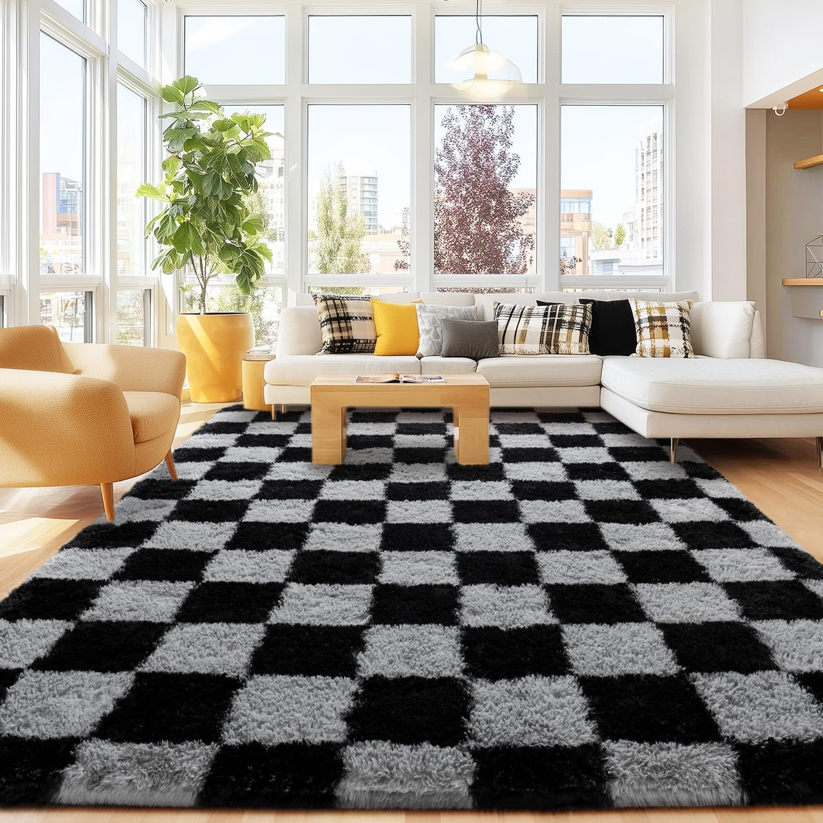 8x10 Area Rugs for Living Room, Cream White Soft Fuzzy Large Shaggy Rug