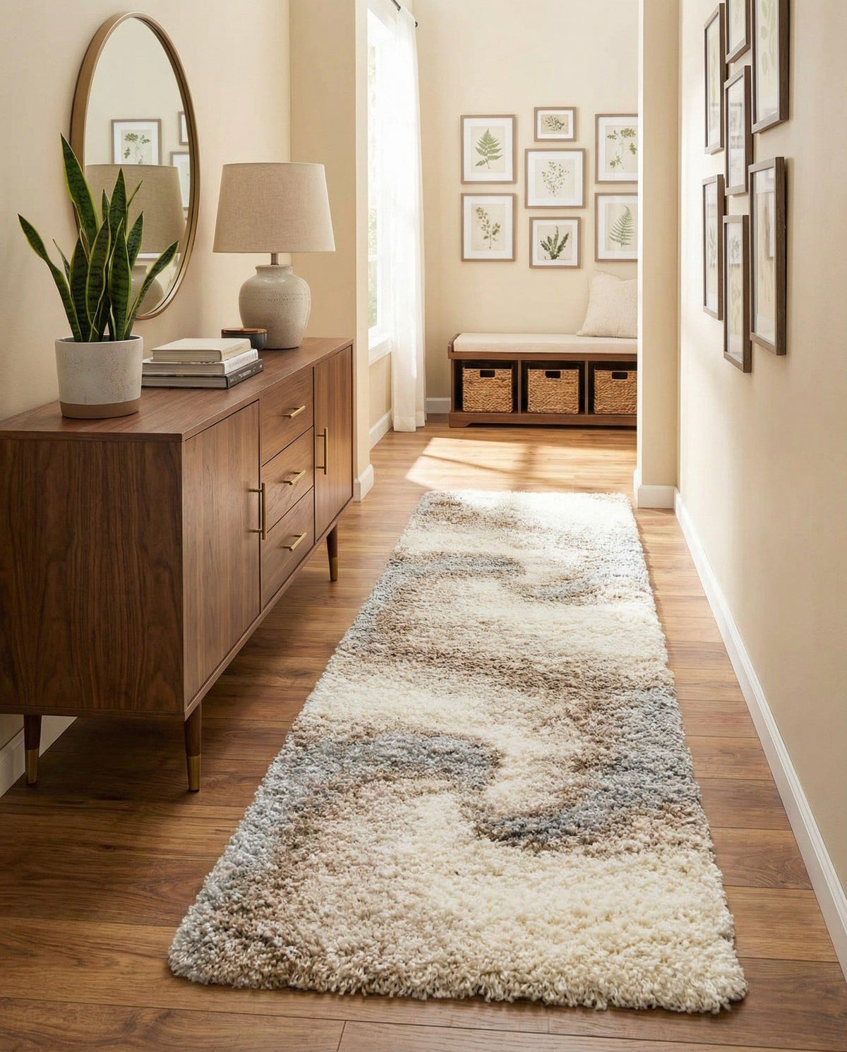 Rugs.com - Soft Touch Shag Rug – 4' 1 x 6' 1 Khaki Shag Rug – Plush Abstract Design for Bedrooms, Living Rooms, and Home Offices