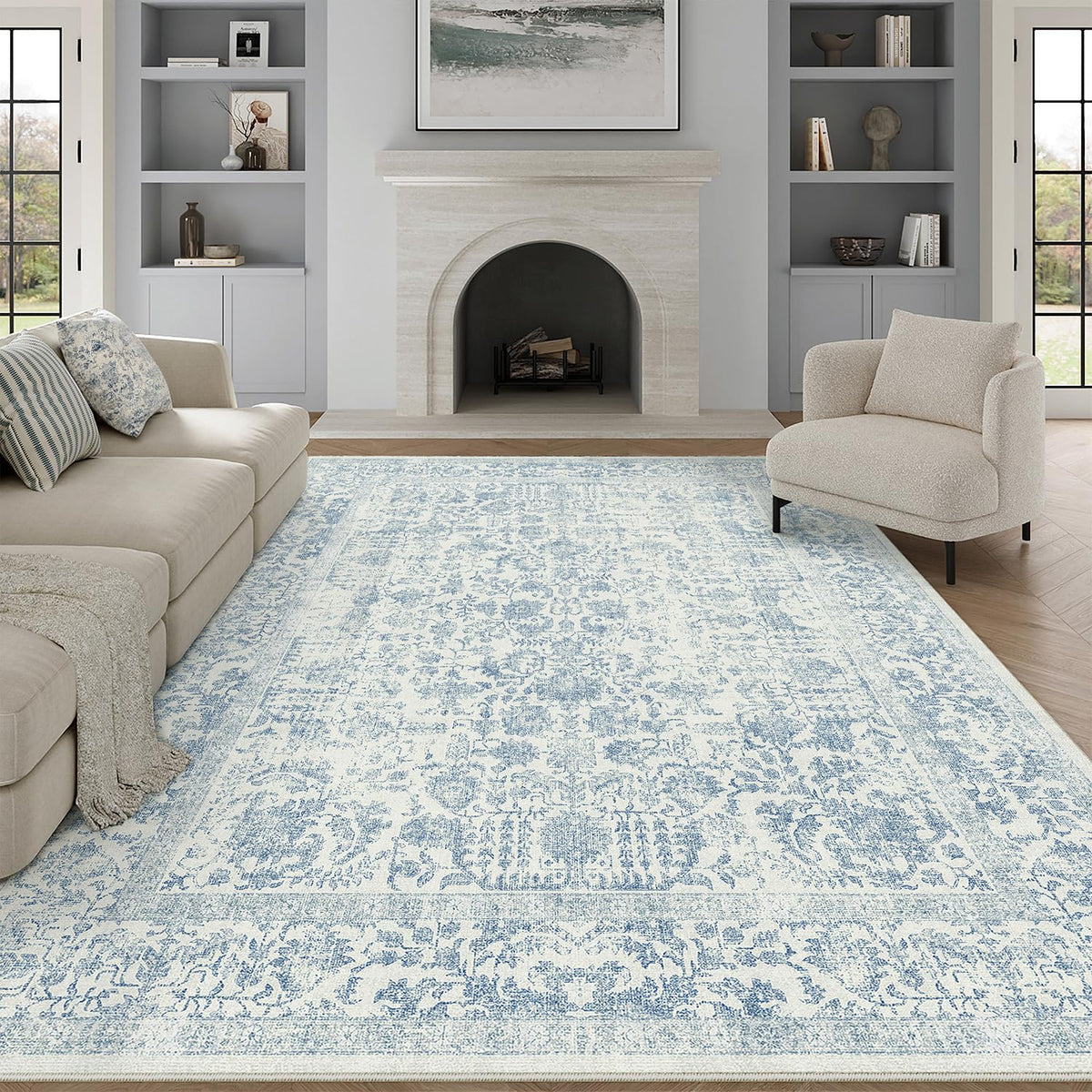 PureCozy Gray Area Rug 8x10 Vintage Floral