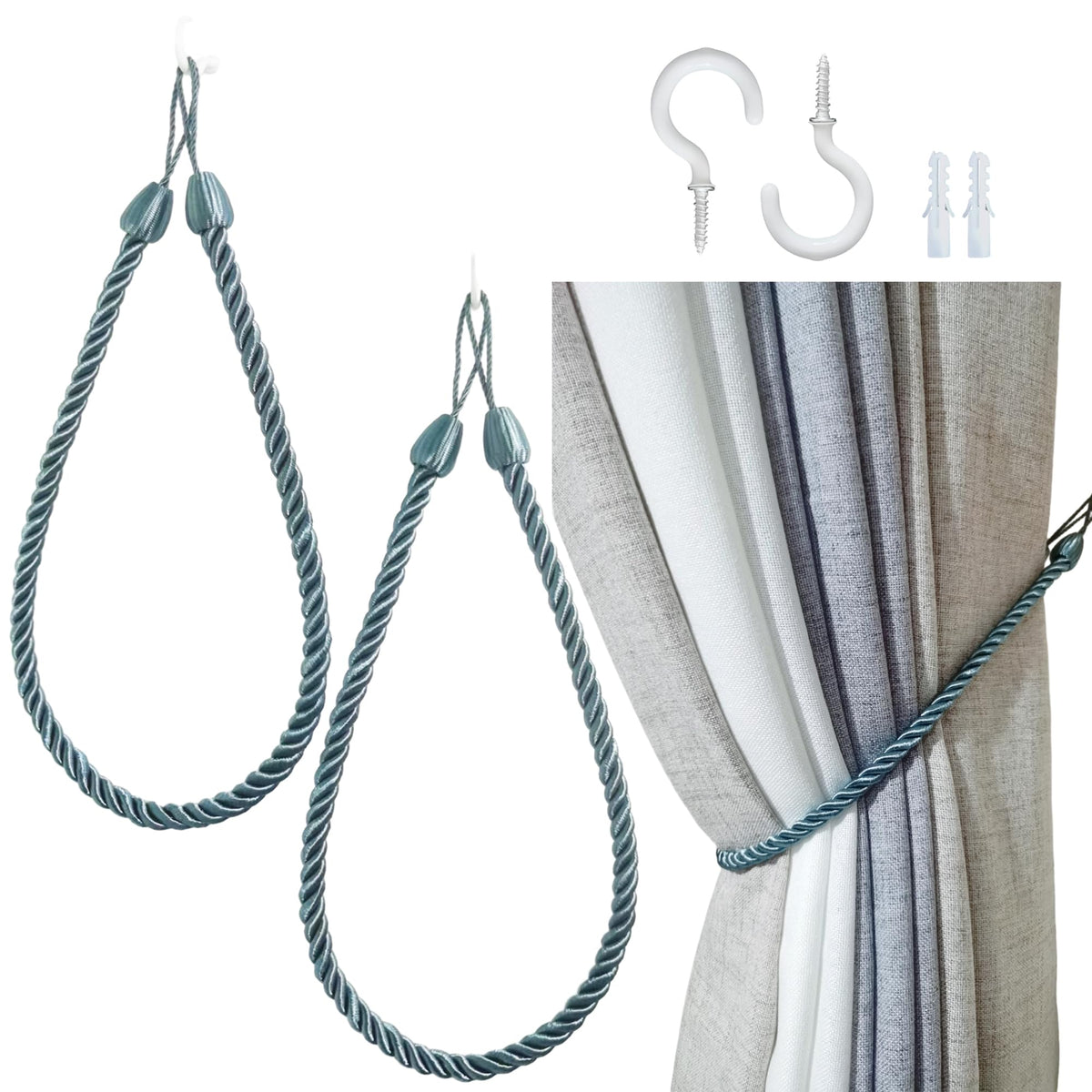 Curtain Tiebacks Ropes, Curtain Tie Backs Holdbacks Black 2 Pack