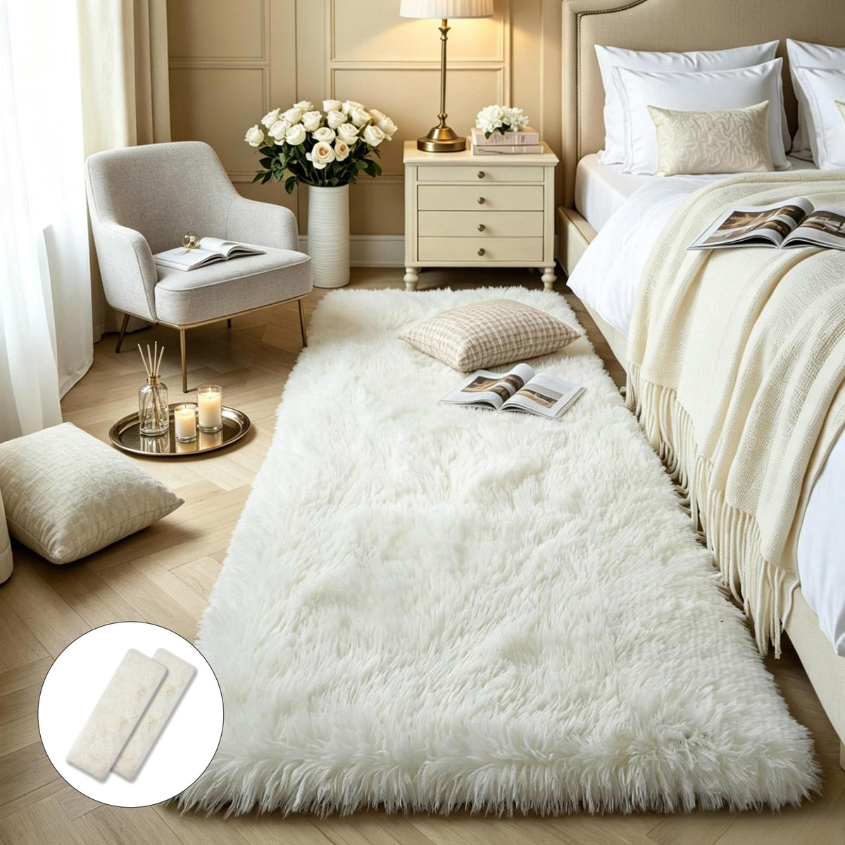 KICHOWUA 4x6 Fluffy Fuzzy Kids Shag Rainbow Rug for Girls Bedroom Playroom