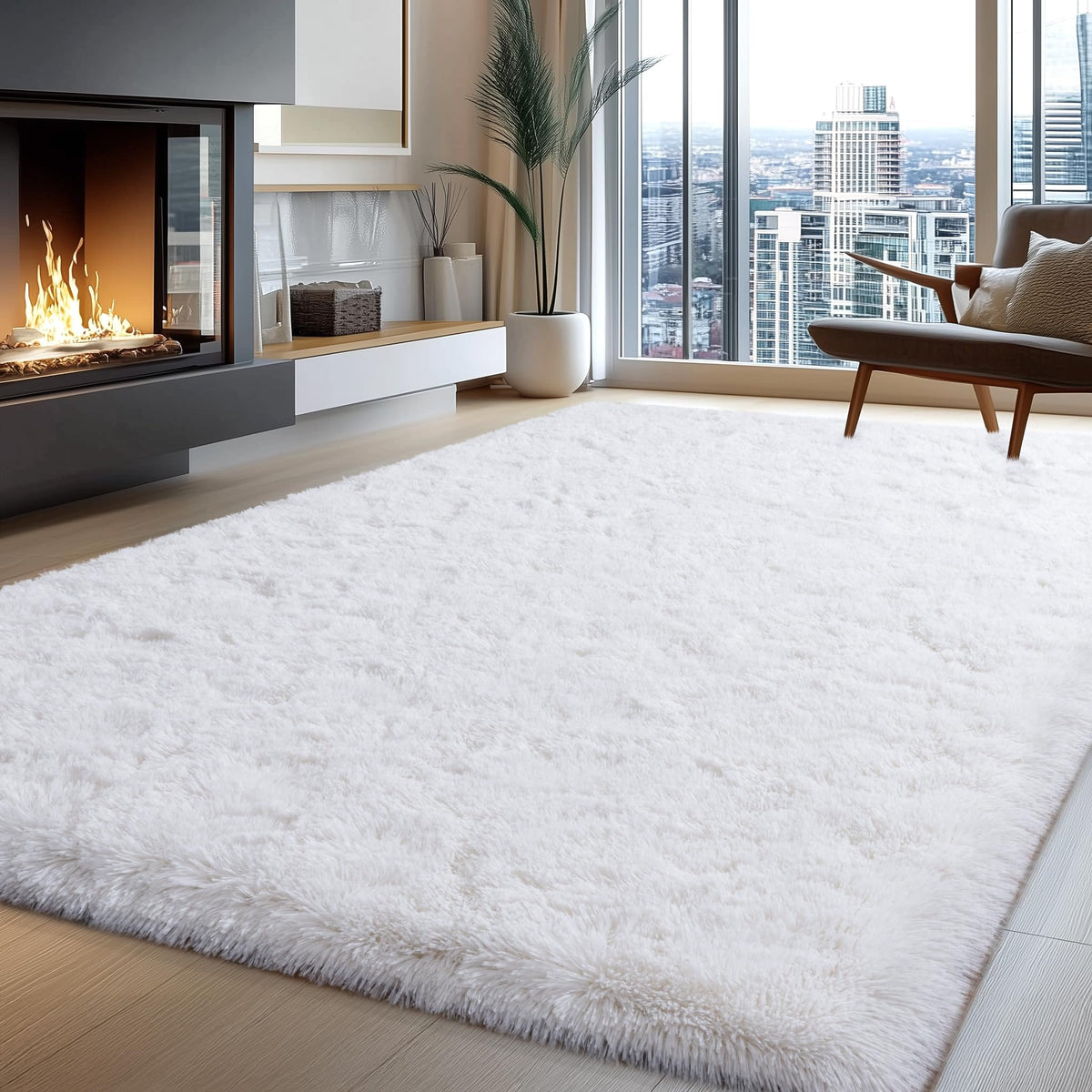 8x10 Abstract Blue Fluffy Rug for Bedroom Living Room Washable Non-Slip