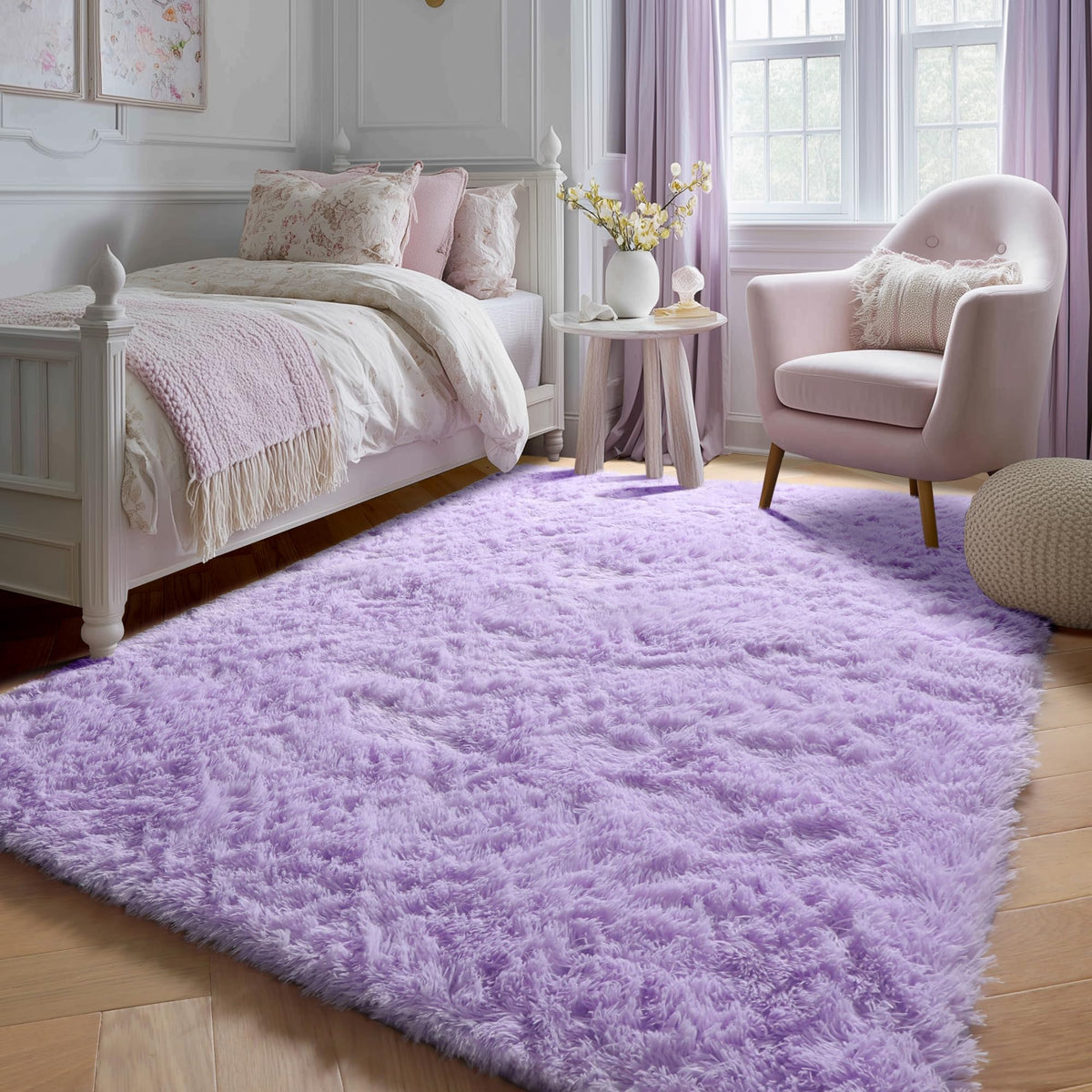 Area Rugs for Living Room Bedroom, 5x8 Fluffy Tie-Dyed Light Grey Shag Rug