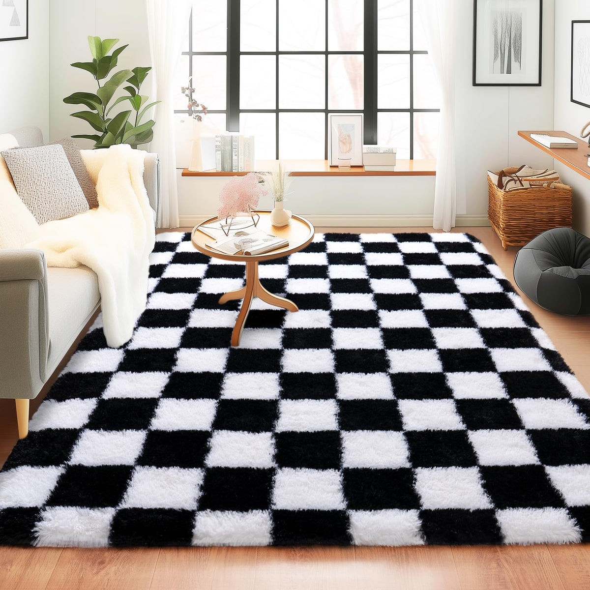8x10 Area Rugs for Living Room, Large Ultra Fluffy Fuzzy Shag Rug for Bedroom, Modern Plush Soft High Pile Upgrade Non-Slip Carpet for Kids Girls and Boys Room Decor, Tie-Dyed Blue Grey