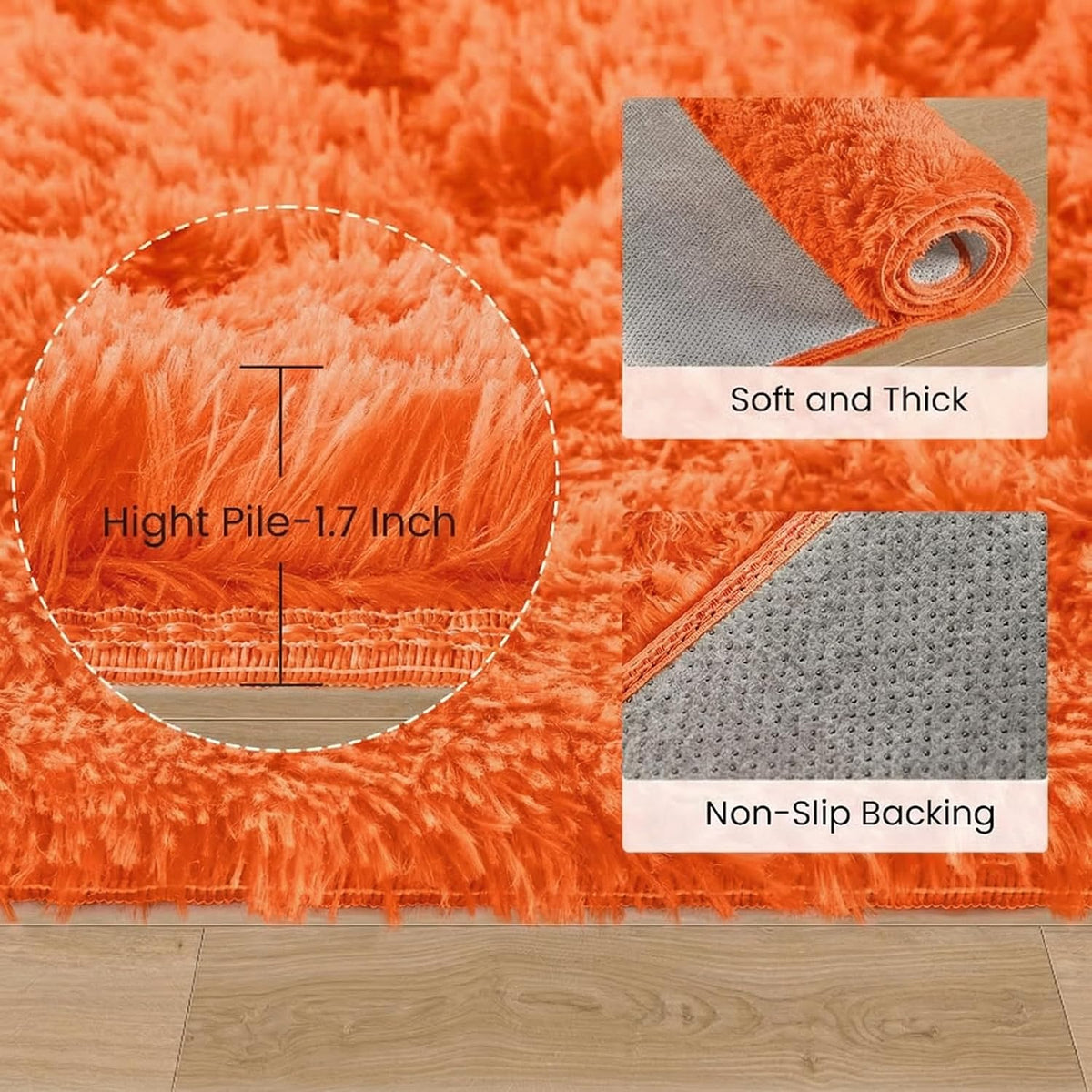 Orange 8x10 Area Rugs for Living Room Bedroom, Soft Plush Fluffy Large Rug