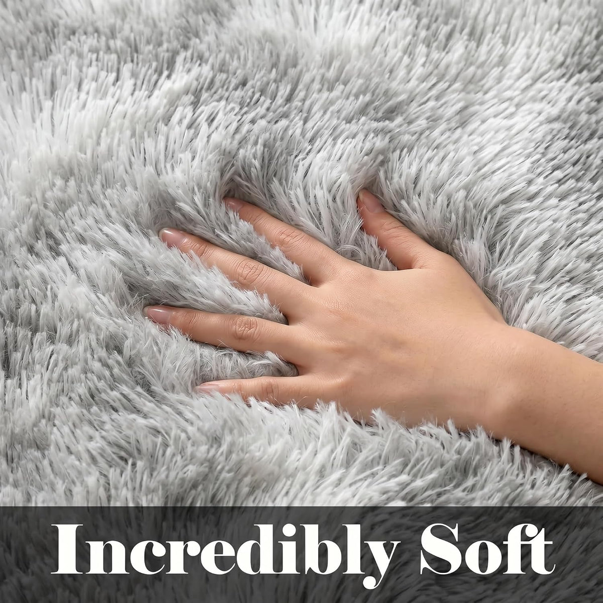 Area Rugs for Living Room Bedroom, 5x8 Fluffy Tie-Dyed Light Grey Shag Rug