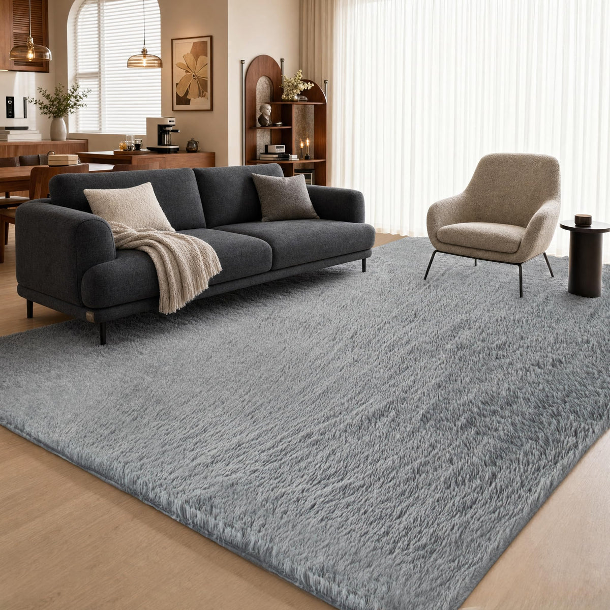 ThreadGlobe Premium Shag Area Rug 8'x10', Beige Ultra Plush Rugs for Living Room, Non-Slip Carpet for Bedroom & Nursery Rooms, Smooth Touch Luxurious Floor Decor, Beige, 8x10 Ft