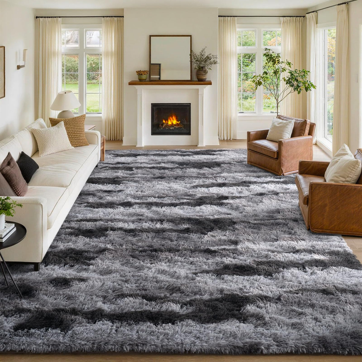 8x10 Area Rugs for Living Room Fluffy Carpet(Black)